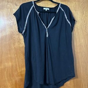Madewell Black Short-Sleeve Peasant Top with Embroidered Trim